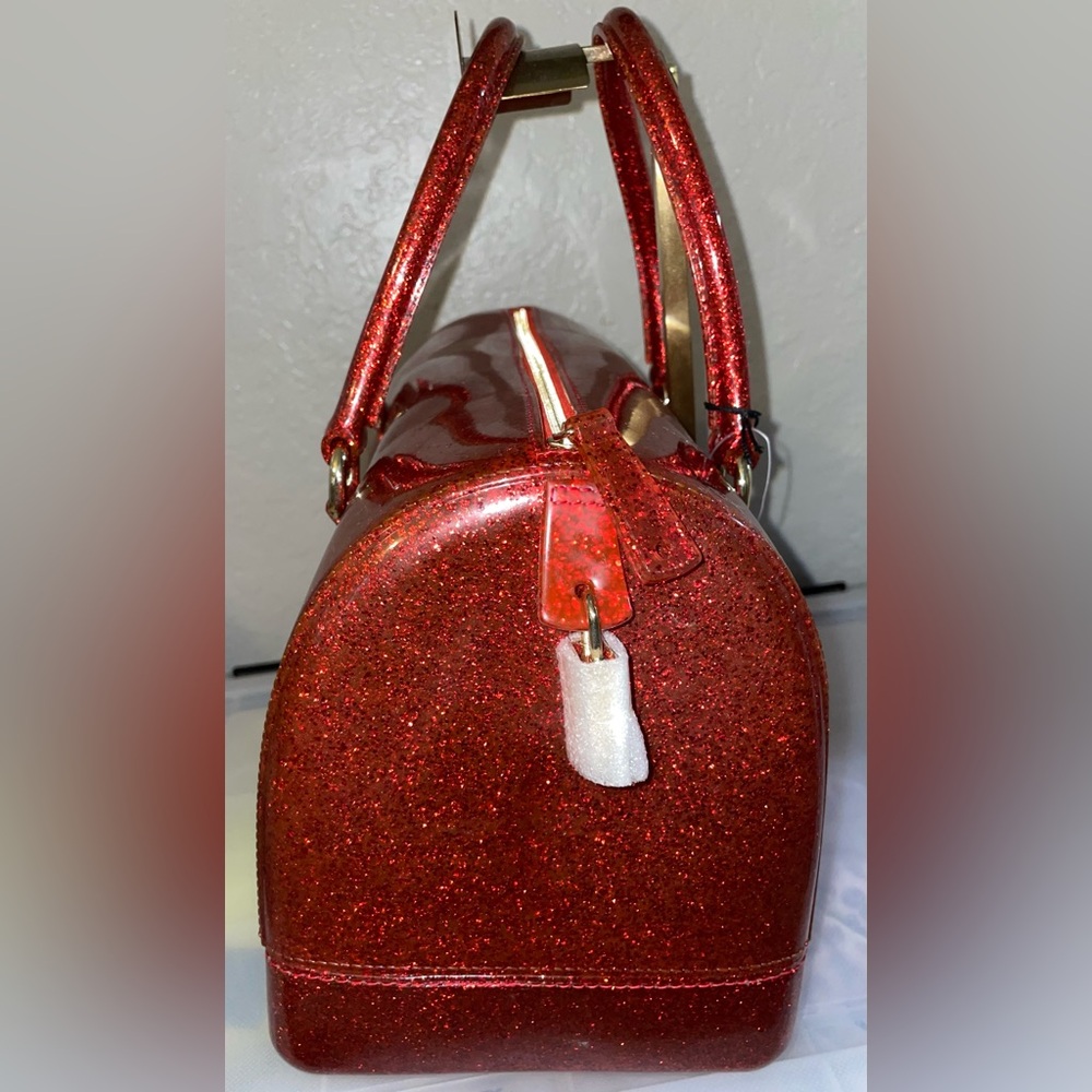 FURLA JELLY GLITTER CANDY RED HANDBAG SATCHEL BAG PURSE 12” x 8” RARE GOTHIC HTF - Picture 6 of 10